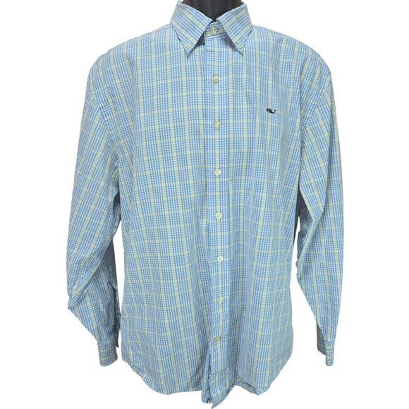 Vineyard Vines Mens Blue-Yellow Plaid Button Down Long Sleeve Whale Shirt Medium - Picture 1 of 7